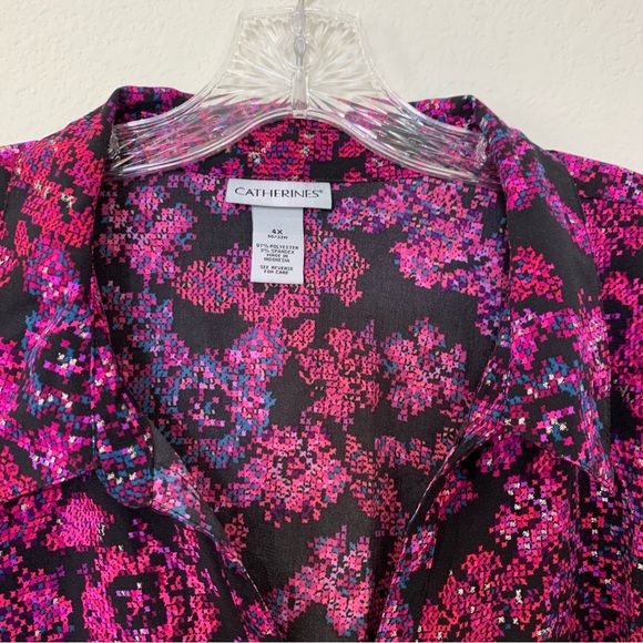 Catherine's Long Sleeve Button Down Collar Shirt Abstract Floral Print size 4X - Picture 3 of 12